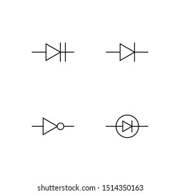 Set of electronic symbol line icon design. Electronic sign vector.  Such as lamp, battery, diode, resistor, fuse and others. Black outline design. Editable vector.