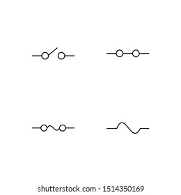 Set of electronic symbol line icon design. Electronic sign vector.  Such as lamp, battery, diode, resistor, fuse and others. Black outline design. Editable vector.