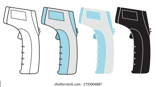 A set of electronic thermometer infrared non-contact digital measurement of body temperature from Fahrenheit to Celsius. Portable home use thermometer for adults and baby. Vector illustration.