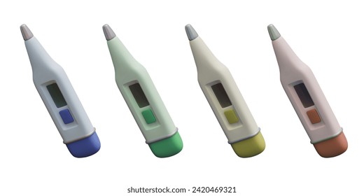 Conjunto de termómetros electrónicos de diferentes colores. Dispositivo para la medición de contactos