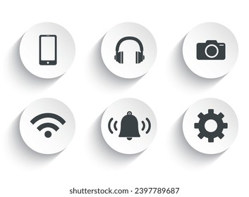 Set of electronics and devices web button vector icon with flat round button isolated on white background.