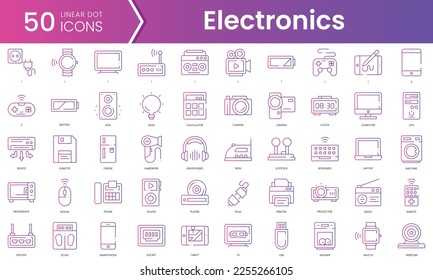 Set of electronics icons. Gradient style icon bundle. Vector Illustration