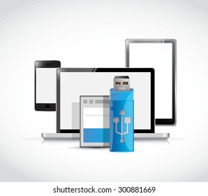 set of electronics and usb and memory card illustration design graphic