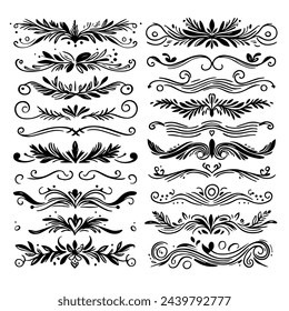 Set of elegance dividers, separators, curves. Vector vintage  elements. Isolated on white.
