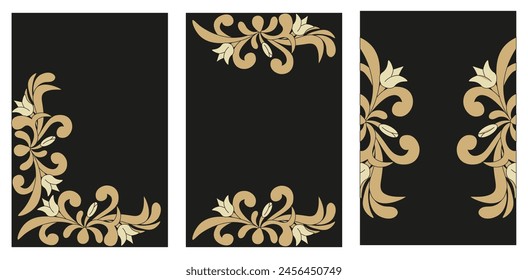 Set Elegance Floral Frame with Blank background. Collection of Flowers Border template with Copy Space. Vector can used web banner postcard wedding card cover template. EPS 10 Editable stroke.