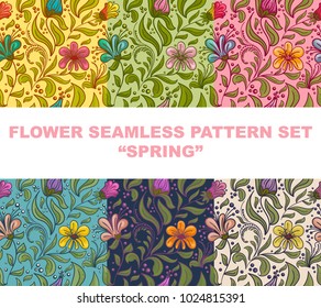 Set of elegance flowers seamless pattern. Fabric collection texture. Floral wrapping paper