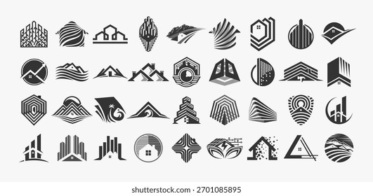 Conjunto de diseño de logotipo de construcción de viviendas de elegancia