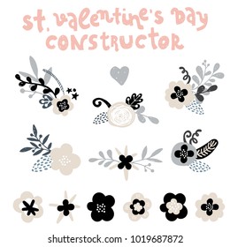 Set elegance trendy hand sketched wedding elements set. Collection floral doodles, flowers,lettering, banners and frames. Ideal for Save the Date cards, Wedding invitations, St. valentine and babyshow
