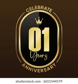 A set of elegant 1th anniversary celebration logos in a luxurious gold and black color scheme. 