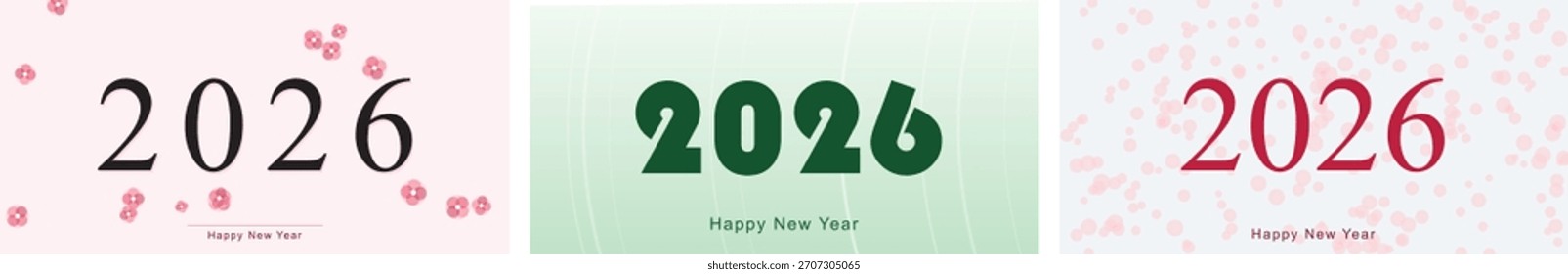 Conjunto de elegantes diseños de Año Nuevo 2026 con acentos florales. Incluye fondos elegantes, Elementos gráficos y tipografía moderna para celebraciones festivas.