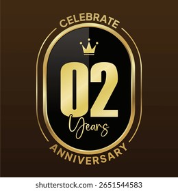 A set of elegant 2th anniversary celebration logos in a luxurious gold and black color scheme. 