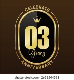 A set of elegant 3th anniversary celebration logos in a luxurious gold and black color scheme. 