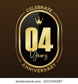 A set of elegant 4th anniversary celebration logos in a luxurious gold and black color scheme. 