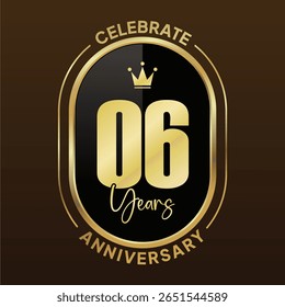 A set of elegant 6th anniversary celebration logos in a luxurious gold and black color scheme. 