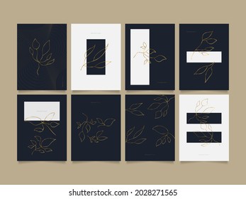Set of Elegant Abstract Background Templates with Gold Floral Ornaments, Suitable for Wall Decoration, Wallpaper, Cover, Invitation, Banner, Brochure, Poster, or Card