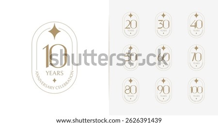 Set of elegant anniversary logo collections. Birthday symbol with badge and sparkle concept. Minimal number vector illustration