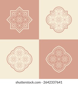 Set elegant Arabic ornamental window frame vector, arabesque geometric shapes and intricate patterns