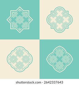 Set elegant Arabic ornamental window frame vector, arabesque geometric shapes and intricate patterns