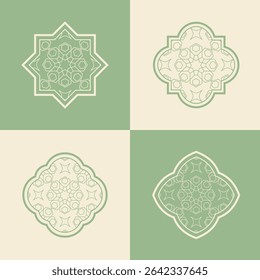 Set elegant Arabic ornamental window frame vector, arabesque geometric shapes and intricate patterns