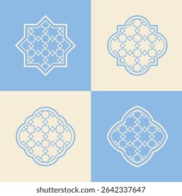 Set elegant Arabic ornamental window frame vector, arabesque geometric shapes and intricate patterns