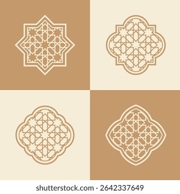 Set elegant Arabic ornamental window frame vector, arabesque geometric shapes and intricate patterns