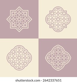Set elegant Arabic ornamental window frame vector, arabesque geometric shapes and intricate patterns