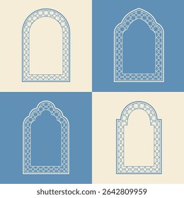 Set elegant Arabic ornamental window frame vector, arabesque geometric shapes and intricate patterns