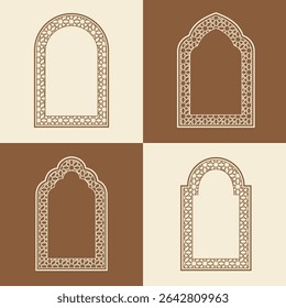 Set elegant Arabic ornamental window frame vector, arabesque geometric shapes and intricate patterns
