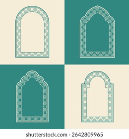 Set elegant Arabic ornamental window frame vector, arabesque geometric shapes and intricate patterns