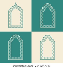 Set elegant Arabic ornamental window frame vector, arabesque geometric shapes and intricate patterns
