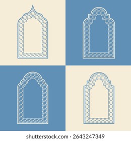Set elegant Arabic ornamental window frame vector, arabesque geometric shapes and intricate patterns