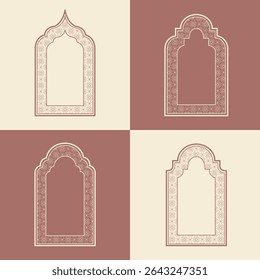 Set elegant Arabic ornamental window frame vector, arabesque geometric shapes and intricate patterns
