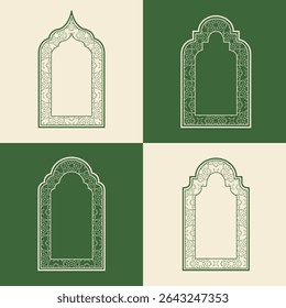 Set elegant Arabic ornamental window frame vector, arabesque geometric shapes and intricate patterns