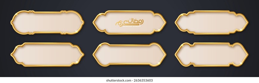Set of elegant Arabic style golden borders, perfect for framing Islamic titles or text. A refined collection of isolated design elements ideal for Ramadan themed layouts and decorations.