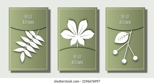 Set of elegant Autumn web banner. Vector illustration template with colorful leaves, for sale advertising. Autumn leaves background with space for text. Vector computer graphics, postcards.