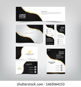 set of elegant background with black motifs and gold lines