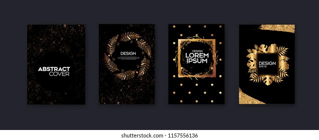 Set of elegant background design.Colorful gradients, golden, card, background, cover, Eps10 vector.Black and golden texture.