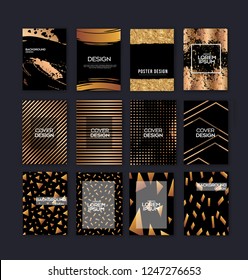 Set of elegant background design.Colorful gradients, golden, card, background, cover, Eps10 vector.Black and golden texture.