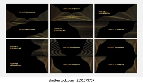 Conjunto de elegante fondo con líneas doradas. fondo de lujo. Resumen de líneas de luz doradas sobre fondo negro