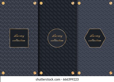 A set of elegant backgrounds with a gold frame for the design of the elite chocolate packaging. Vector illustration.