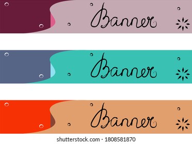 Set elegant banner for design. Hand drawing classical vector background. Flat color shapes. Template modern illustration for use in print or web.