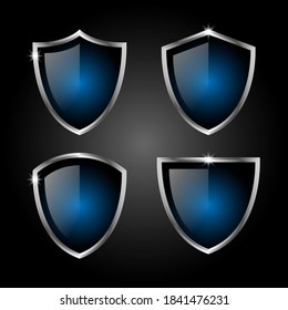 Conjunto de elegantes escudos azules y plateados Vector Premium

