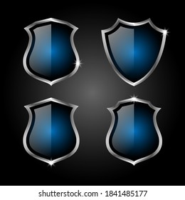 Set of elegant blue and silver shields Premium Vector
