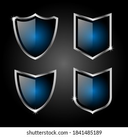 Conjunto de elegantes escudos azules y plateados Vector Premium
