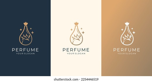 set of elegant bottle perfume logo template. logo for cosmetic, beauty, salon, product, skin care.