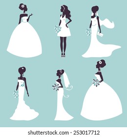 Set of elegant brides in silhouette. Vector illustration