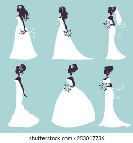 Set of elegant brides in silhouette. Vector illustration