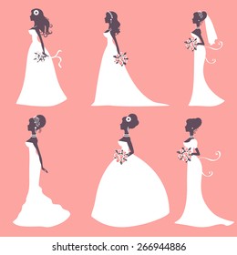 Set of elegant brides in silhouette. Vector illustration