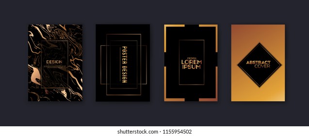 Set of elegant brochure, card, cover. Black and golden marble texture. Vintage gold background.Modern design for brochure, banner, cover. Vector. Eps 10