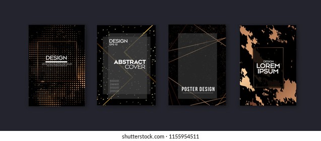 Set of elegant brochure, card, cover. Black and golden marble texture. Vintage gold background.Modern design for brochure, banner, cover. Vector. Eps 10